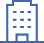 A simple two-toned icon of a building.