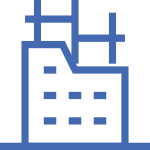 Blue icon of a building with multiple windows, displayed in a simplified and modern style.